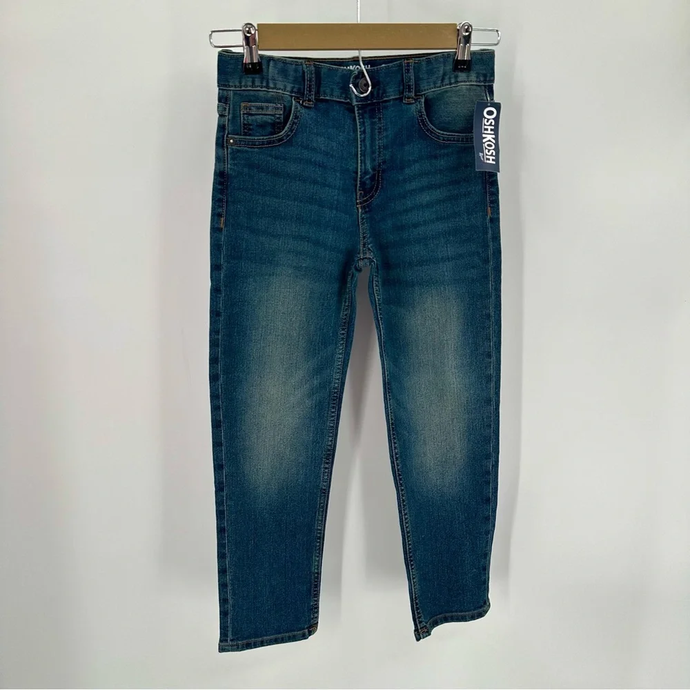 Oshkosh B'gosh Jeans Boys 7H Straight Husky Fit Blue Denim Adjust Waist NEW